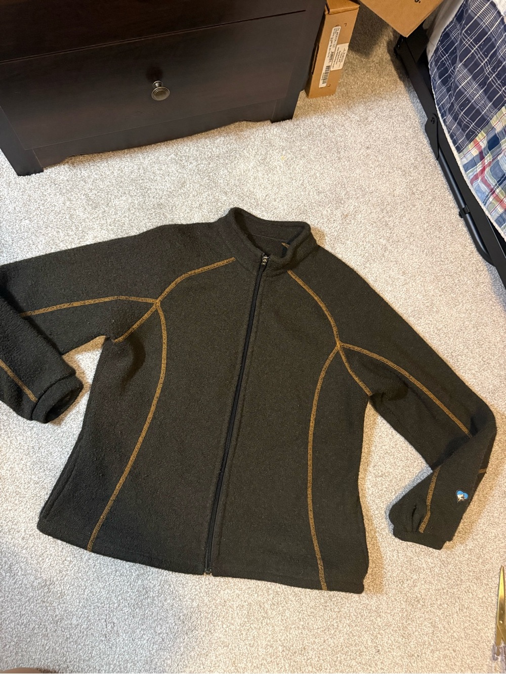 Kuhl Full-Zip Fleece Jacket in Dark Olive with Tan Piping
